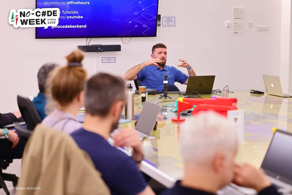 Daniel Petro speaking at Milan No-Code Week on Model Context Protocol (MCP) and Agent-Ready Backends